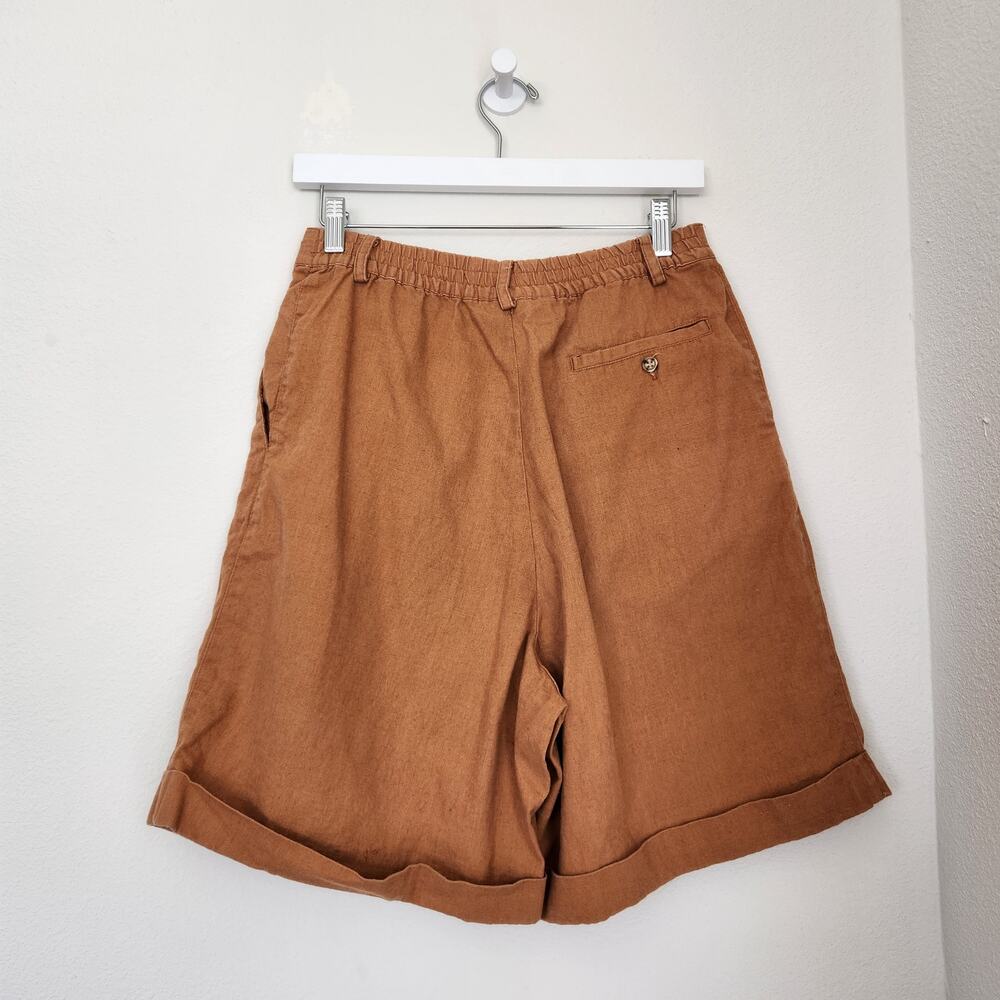 Vintage 90s Rust Orange Linen High Waisted Pleated Mom Shorts Rafaella S - Picture 11 of 11